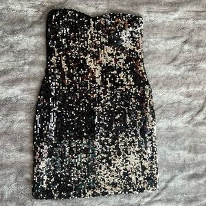 Arden B Strapless Black and Silver Sequin Dress